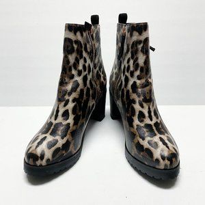 FSJ Round Toe Mid Chunky Heel Leopard Print Boots